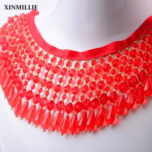 1 Yard/Lot Red Beaded Taseel Fringe Trim Fashion Tassels For Garments Fringe Fabric Sewing Wedding Dress Diy Decoration Freeship