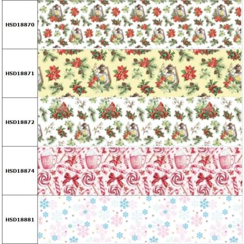 10yard Christimas Festival Flower Printed Grosgrain Ribbon Accessory Hairbow Headwear Decoration DIY Wholesale OEM 38MM 75MM