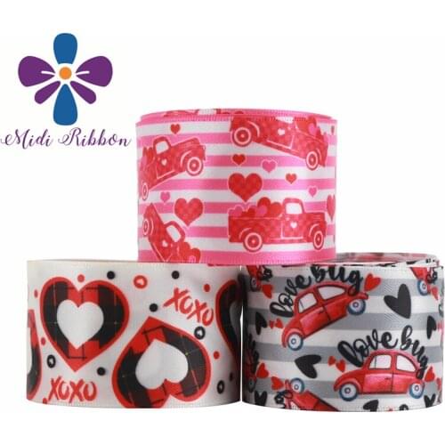 16mm-75mm Pink Heart-Shaped Printed Grosgrain Ribbon /Elastic Band For Gift Wrapping Handmade Bow/Party Decoration 50 Yards