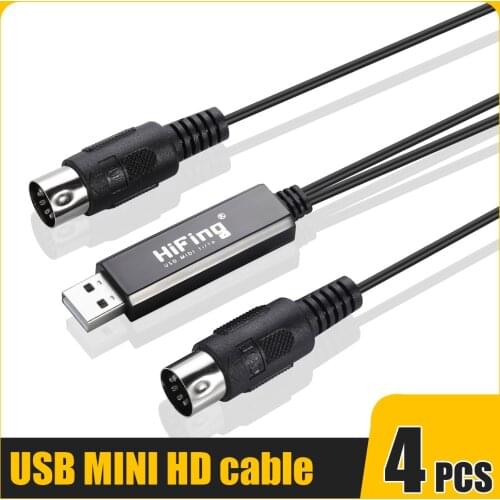 4Pcs HiFing USB IN-OUT MIDI Cable One In One Out Interface 5 Pin Line Converter PC to Music Keyboard Adapter Cord Black