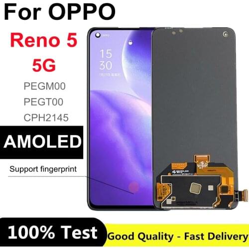 6.43" AMOLED For Oppo Reno5 5G PEGM00 PEGT00 CPH2145 LCD Display Screen +Touch Panel Digitizer For OPPO Reno 5 5G LCD