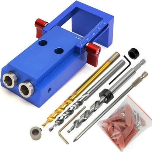 Aluminum Pocket Hole Jig Kit Wood Hole Saw 9.5mm Step Drill Bits 150mm PH2 Screwdriver Bit with Pocket Plugs Screws