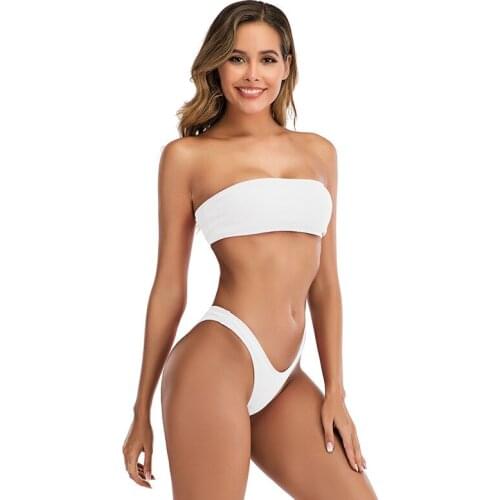 Bandeau Bikini Top Solid Color Sexy Leak Back Bikini Split Swimwear Women Swimsuit Women 2 Peice Set for Swimming
