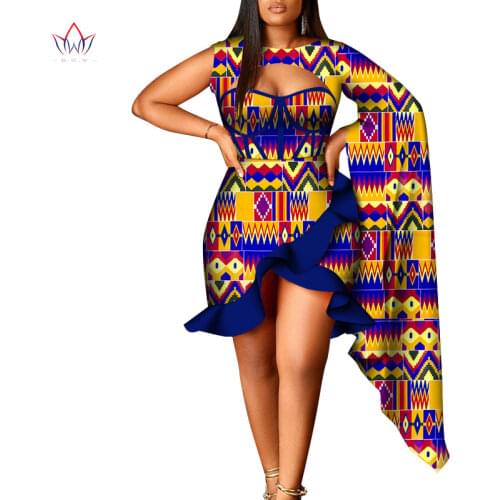 Bintarealwax Fashion Africa Maxi Dresses Dashiki Hollow Sexy Clothes for Women Bazin Riche Single Big Sleeve Dress WY8530