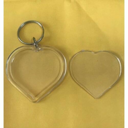 100pcs/lot Heart-shaped Blank Acrylic Keychains Insert Photo plastic Keyrings DIY Split Ring Keychains accessories