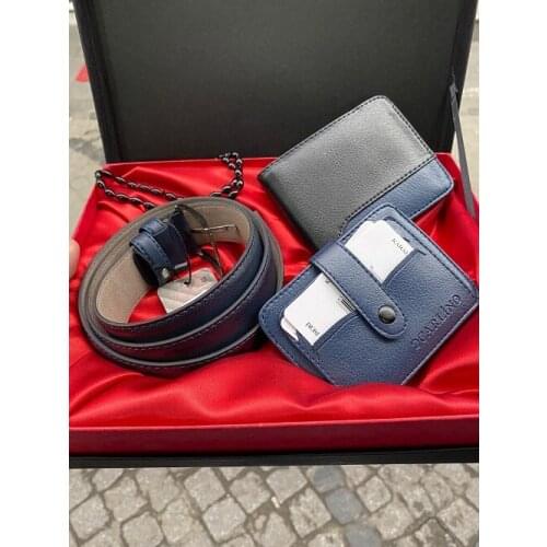 Carlino Navy Blue Classic Wallet Belt Badge Holder Rosary Gift Boxed Elegant Set