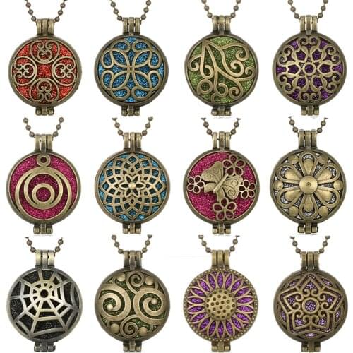 Flower Aromatherapy Necklace Diffuser Pendant Jewelry Box Vintage Flower Perfume Aroma Essential Oil Diffuser Locket Necklace