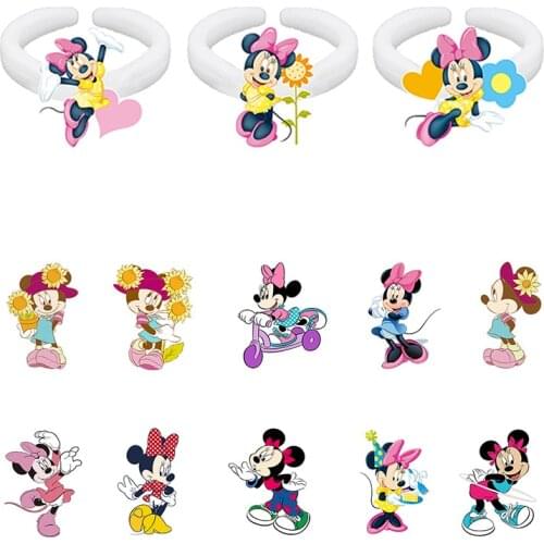 Disney Minnie Bike Dancing Creative Design Cute Play Image Funny Cartoon Animation Pattern Epoxy Ring Acrylic Ring