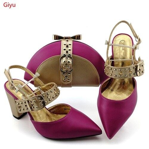 Doershow best selling Italian matching purple shoe and bag set african wedding shoe and bag sets!SJK1-6