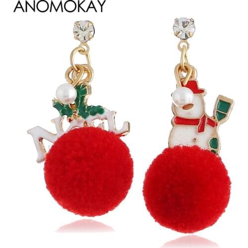 DROPSHIPPING Red Round Ball Christmas Tree Elk Women Earrings Gold Color Fashion Xmas Jewelry Earrings Gift for Women Girl