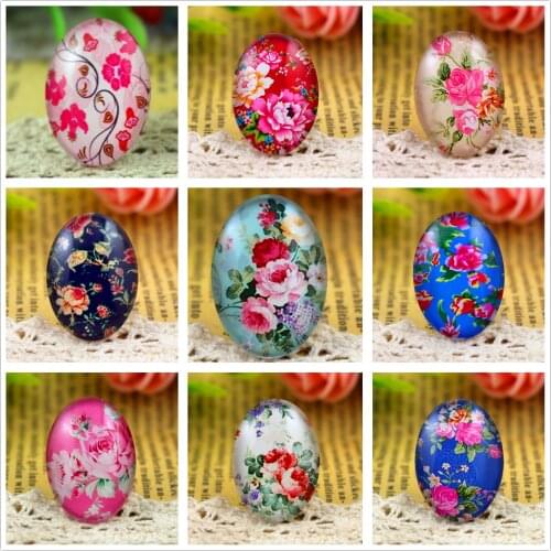 Hot Sale 10pcs 18x25mm 20 Style Flower fashion Handmade Photo Glass Cabochons