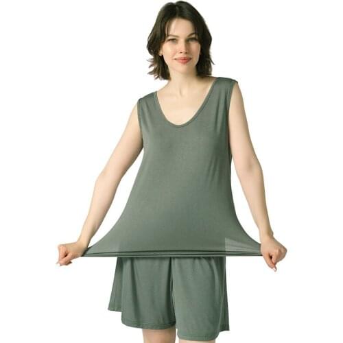Cotton Set Sleepwear Womens Pajama Set casual plus size woman Nightwear sleeveless Top and Shorts elasticity Pijama Mujer