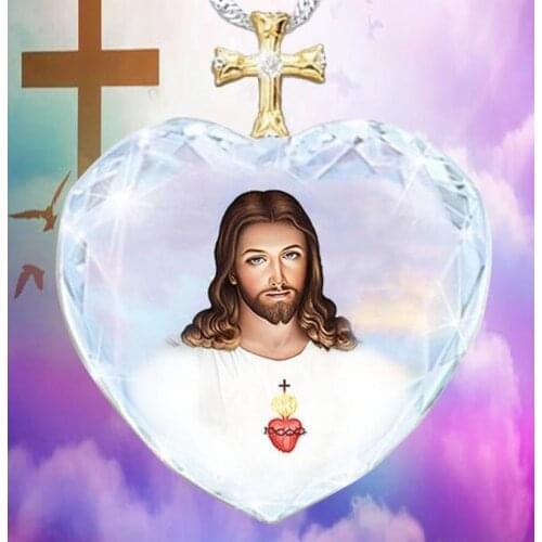 Jesus Cross Pendant Ladies Necklace Crystal Glass Series Religious Prayer Blessing Necklace Religious Party Jewelry Accessories