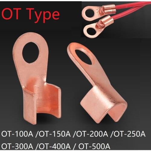 OT Type 100A 150A 200A 250A 300A 400A 500A Wire Terminal Red Copper Bare Nose Lugs Crimp Open Mouth Cable End Connector Splice