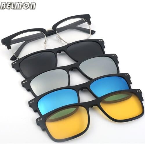 Fashion Spectacle Frame Eyeglasses Men Women With Polarized Clip On Sunglasses Magnetic Glasses Male Myopia Optical RS2275
