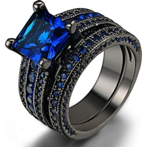 Trendy Women Ring Set Fashion Black/Blue Zircon Rings For Women Jewelry Accessories Wedding Engagement Party Gift