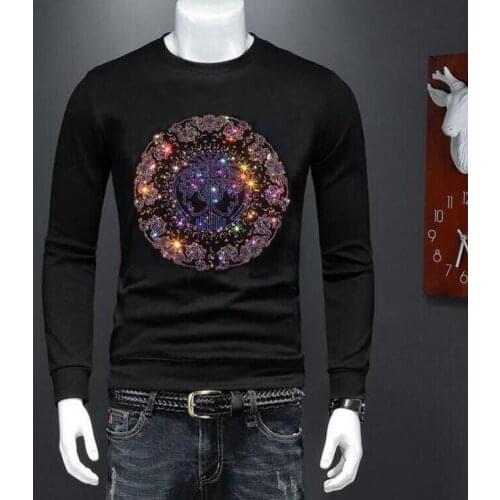 Mens thick design for winter long sleeve Rhinestones men Sweatshirts casual men Hoodies cool male high quality