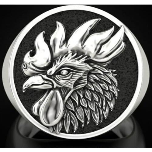 FDLK Bohemia Domineering Chicken Animal Statement Ring Silver Color Steampunk Rooster Head Biker Rings for Men Boho Jewelry
