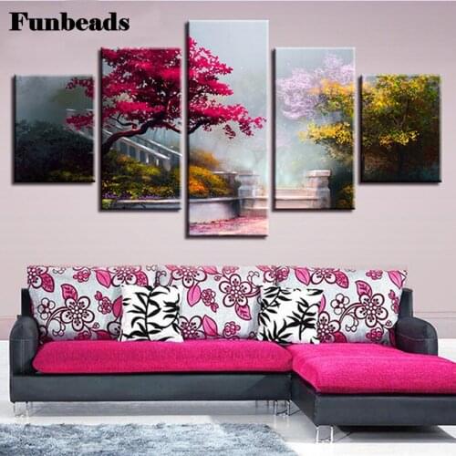 5pcs New 5D DIY Diamond Painting Cross Stitch Kits Scenic Diamond Embroidery Full Square Mosaic Crafts Home Decor Gift FF4282