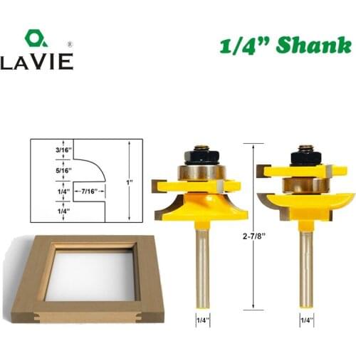 LAVIE 2pcs 1/4 Shank 6.35mm Stile & Rail Assembles-Bead Bit Round Over Door Knife Woodworking Tenon Cutter for Wood Tool