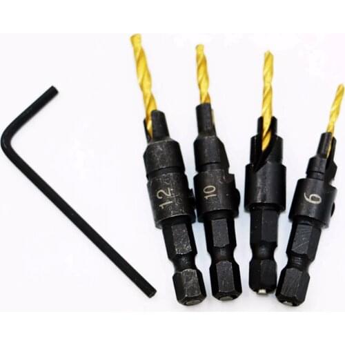 4pcs HSS 6~12mm Woodworking Countersink Chamfer Drill Bit Screw Set & Wrench