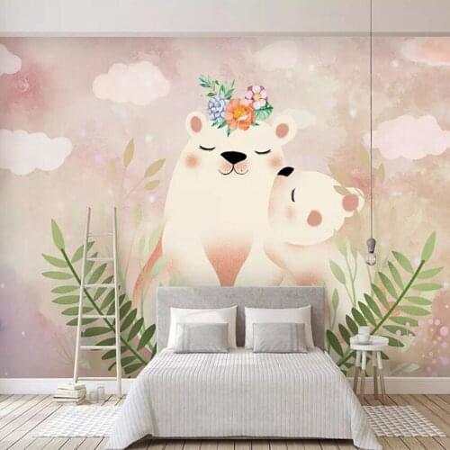 Milofi custom 3D wallpaper mural modern minimalist hand-painted cute bear children room background wall decoration wallpaper