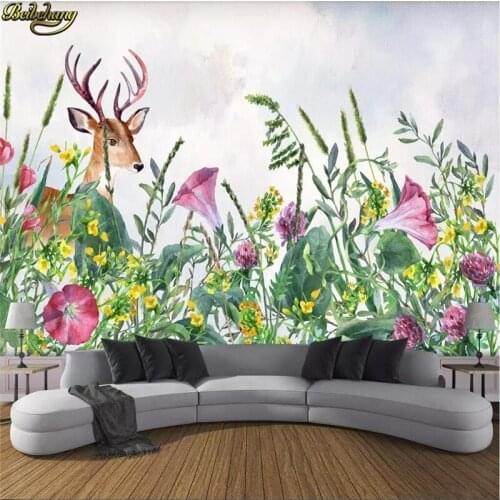 Beibehang Custom wallpaper mural Nordic hand-painted flowers elk background wall papers home decor papel de parede 3d wallpaper