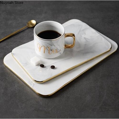 Nordic Ceramic Marble Pattern Tray 12-inch Dining Table Set Plate Household Storage Tray Living Room Decoration Display Tray