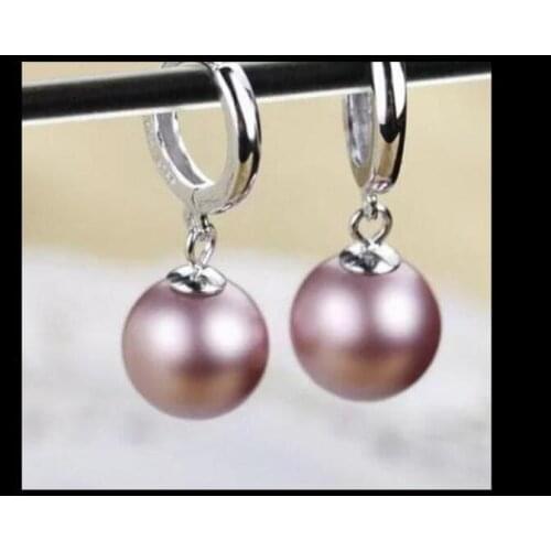 Charming 10-11mm south sea round lavender pearl earring 925s