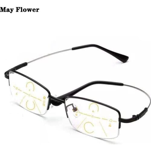 Progressive Mens Eyeglasses Frame Multifocal Reading Glasses Anti Blue Light Eyewear Near Far Sight Glasse escuadras de metal+4