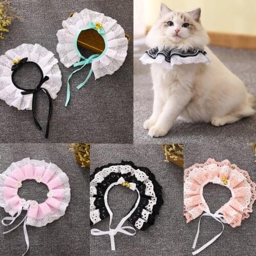 Cat Collars Pet Necklace Scarf Dog Flower Bib Lace Flower With Bells Adjustable Cat Fashion Princess style Wedding Accessories