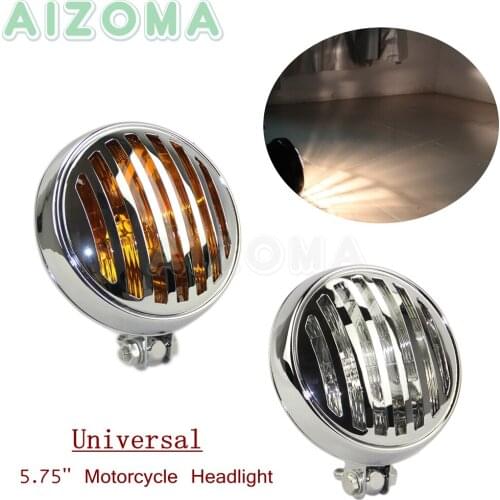 Retro Motorcycle 12v/60w Grille Cover Headlight 5.75'' Bottom Mount Front Lighting For Harley Sportster 883 Cruisers Bobber Dyna