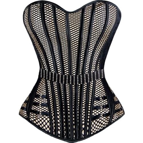 Sexy Womens Gothic Punk Boned Lace up Waist Cincher Corset Top Fashion Overbust Corsets Bustiers Mesh Waist Cincher Shapewear