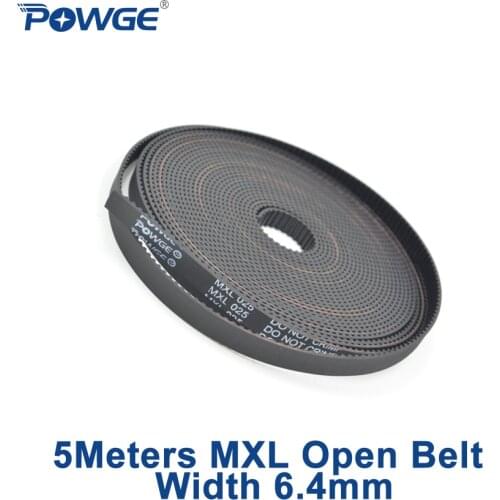 POWGE Trapezoid MXL Open Timing belt width 6.4mm 6mm 0.25inch Neoprene Rubber with fiberglass Core MXL-6mm Timing Belt 5Meters