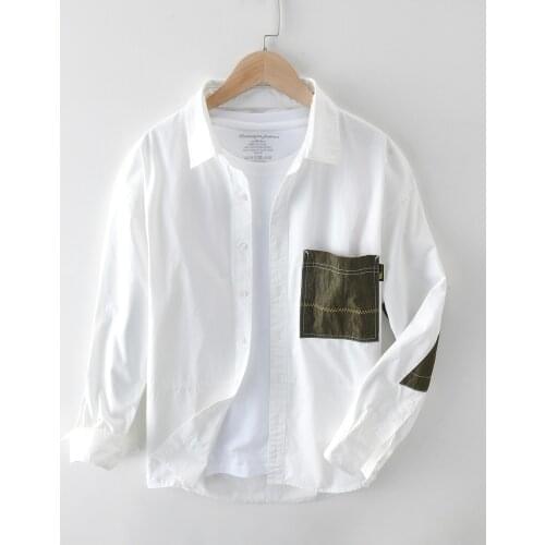 Men High Quality Fashion Japan Harajuku Simple Shirts Patchwork Pockets Long Sleeve Wild Casual Slim Fit Cotton Chic Tops