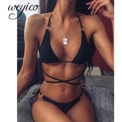 Sexy Women Bikini Swimsuit Wrap Around String Thong Bathing Suit Bandage Swimming Beachwear Female Biquini 2021 Swimwear Mujer