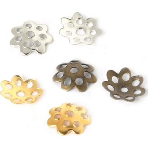 500pcs 7mm Hollow Flower Gold/Rhodium/Antique Bronze Beads Caps Craft Jewelry Making Material Bigiotteria Beading Accessories