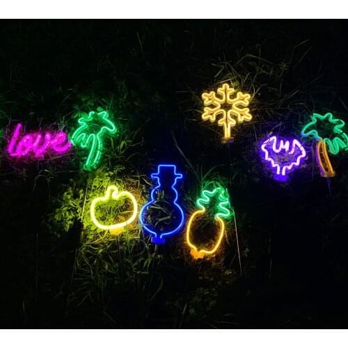 Solar Led Neon Light Outdoor Christmas Tree Coconut Tree Pineapple Snowflake Snowman Lightning Clouds Star Flamingo Light Lawn