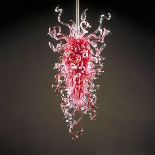 Modern Pink Glass Chandelier Lamp Living Room Hanging LED Blow Home Art Lighting 48 Inches