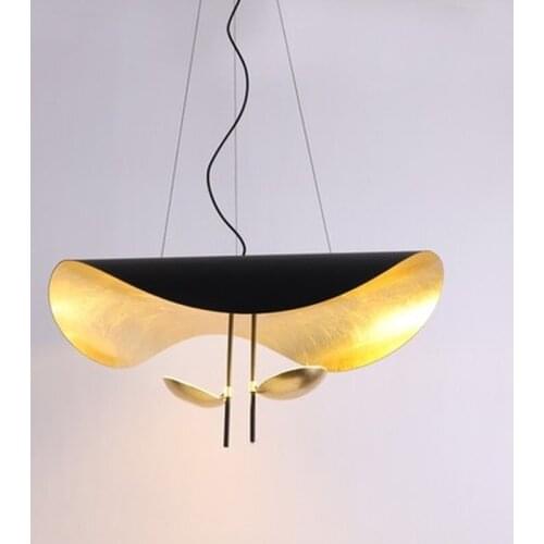 Modern LED Pendant Light Postmodern Dining Room Bedroom Fixture Retro Black Gold Texture Hanging Lamp