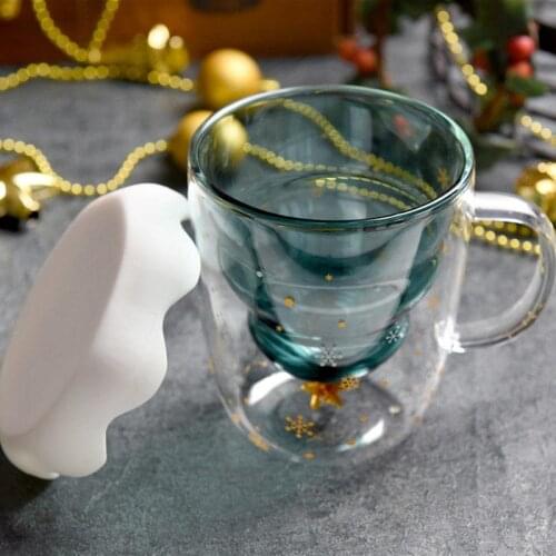 Glass Christmas Tree Star Water Cup High Temperature Mug Glass Tree Star Wishing Cup Xmas Christmas Creating Double-Layer