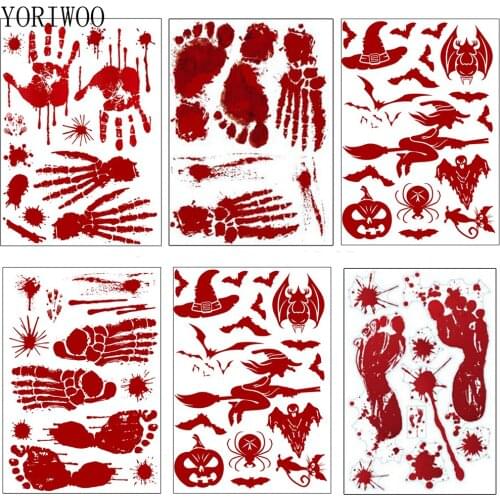 YORIWOO Scary Halloween Bloody Handprint Stickers For Wall Home Decal Stickers Horrible Halloween Party Decoration Haunted House