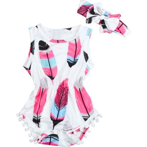 TELOTUNY newborns clothes omper Jumpsuit+Headband 2PCS Set Bodysuits One-Pieces Baby Girls Sleeveless Feather U71225