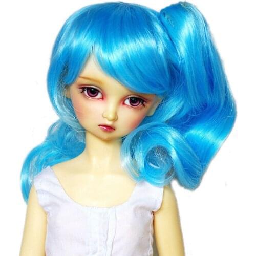 [wamami] 97# Blue Wavy Long Wig With Clamp For 1/4 MSD AOD DOD BJD Dollfie 7"-8"