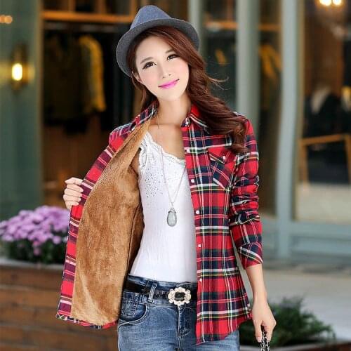 2020 Brand New Winter Women Velvet Thicker Warm Plaid Shirts Style Coat Female College Style Casual Outerwear Clothes