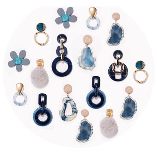 AENSOA Fashion Blue Geometric Acrylic Drop Earrings For Women Simple Statement Earrings Fasion Jewellery Pendientes