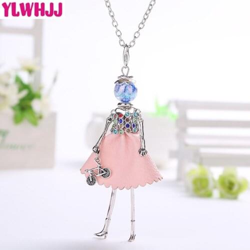 YLWHJJ 2018 new cute girls doll pendant Rhinestone women fashion statement jewelry baby Leather necklace Crystal Collier femme