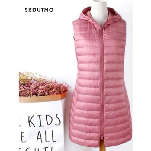 SEDUTMO Winter Plus Size 3XL Womens Down Jackets Long Hooded Vest Ultra Light Waistcoat Autumn Coat Slim Parkas ED835