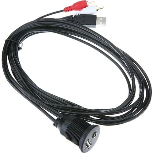1pcs 2M USB AUX Adapter Cable Extension Installation Socket RCA for Car Boot PC Audio Dashboard Connect Cable