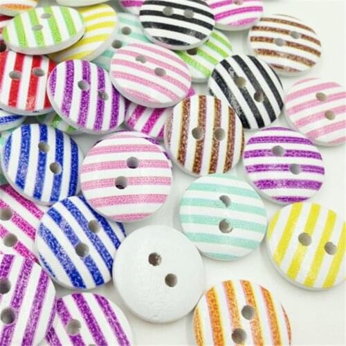 100pcs Mix Line Wood Buttons 15mm Sewing Craft 2 Holes WB279
